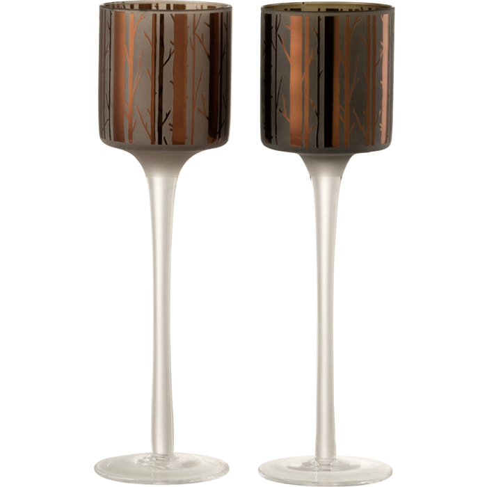 J-Line photophore sur pied Arbre - verre - marron - small - 2 pcs