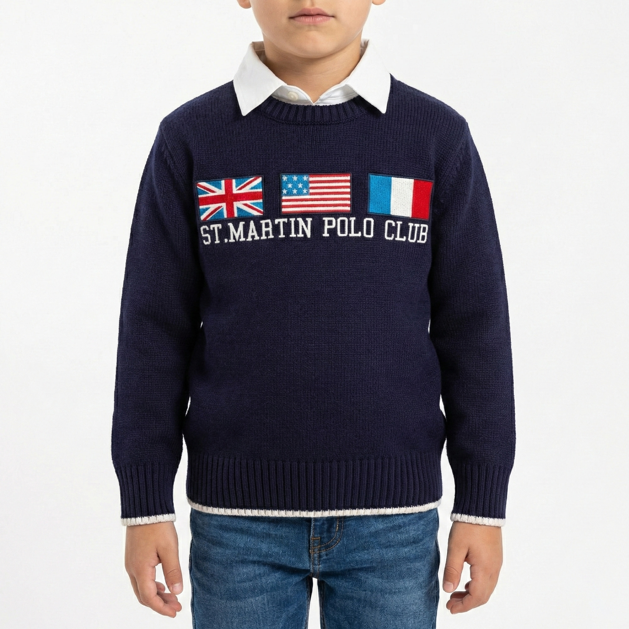 Girocollo finezza 5 con intarsio bandiere Polo Club St Martin Blu