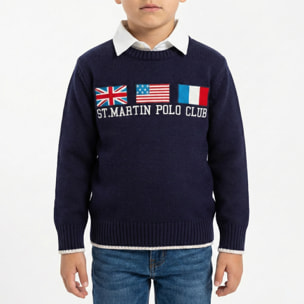 Girocollo finezza 5 con intarsio bandiere Polo Club St Martin Blu