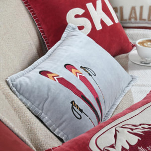 Coussin rectangulaire ski en velours - Gris