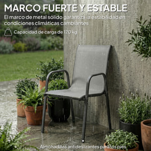Juego de 6 Sillas de Jardín Exterior Apilables, Sillas Terraza Exterior con Reposabrazos, Asiento y Respaldo de Malla Transpirable, Estructura Metálica Resistente, 51x69x87 cm, Gris Claro