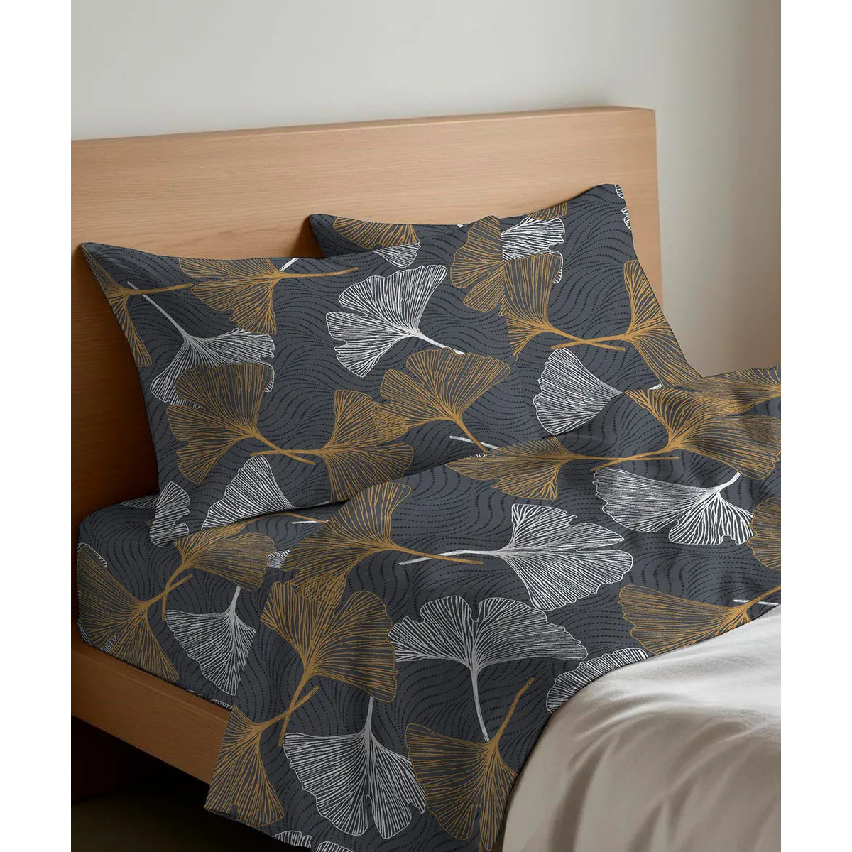 Lenzuolo Inferiore Angolare GINKO GIALLO 100% Flanella e Made in Italy floreale stilizzato