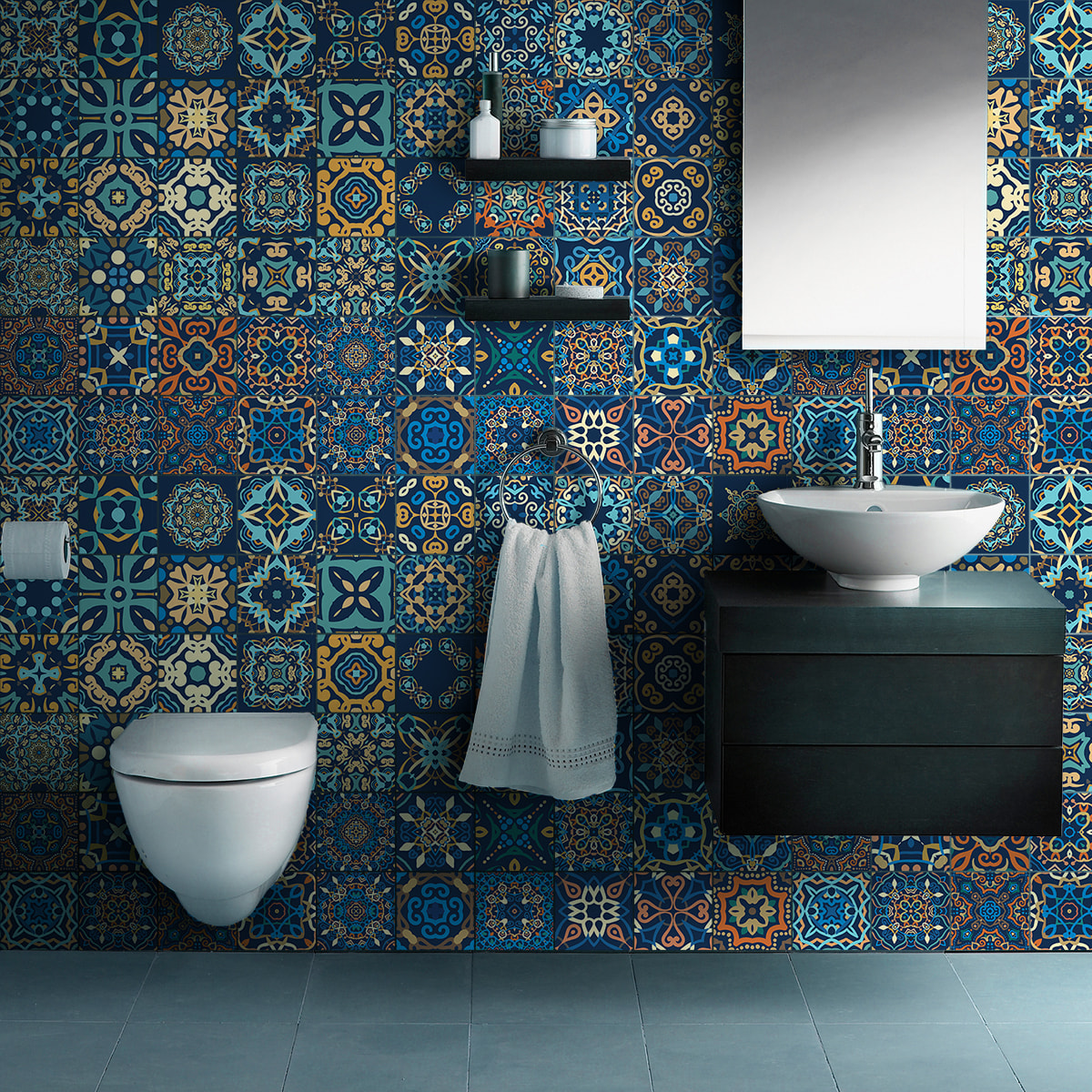 Stickers muraux - Sticker Mural Carrelage adhésif Cuisine Salle de Bain - 60 STICKERS CARRELAGES AZULEJOS CECILIANO