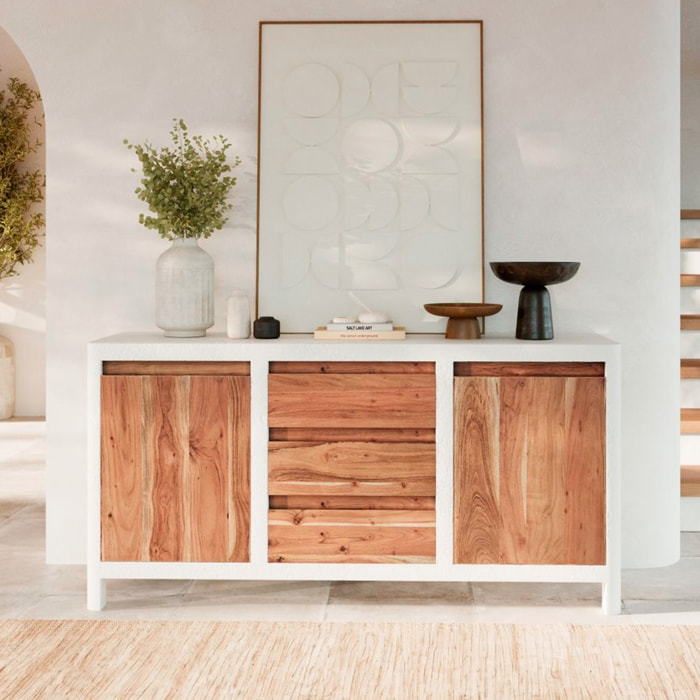 Buffet en béton blanc cassé et bois d'acacia - Tierra