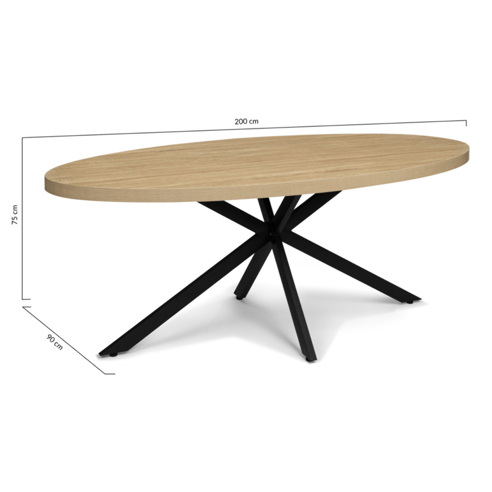 Table à manger ovale Céleste bois et noir 200cm