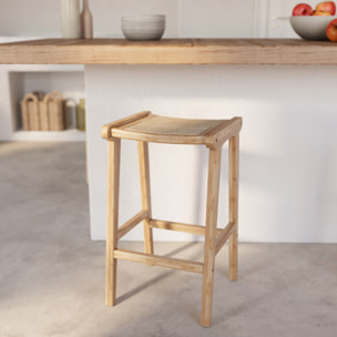 Tabouret pour îlot central 65 cm en teck et rotin naturel - Omaha