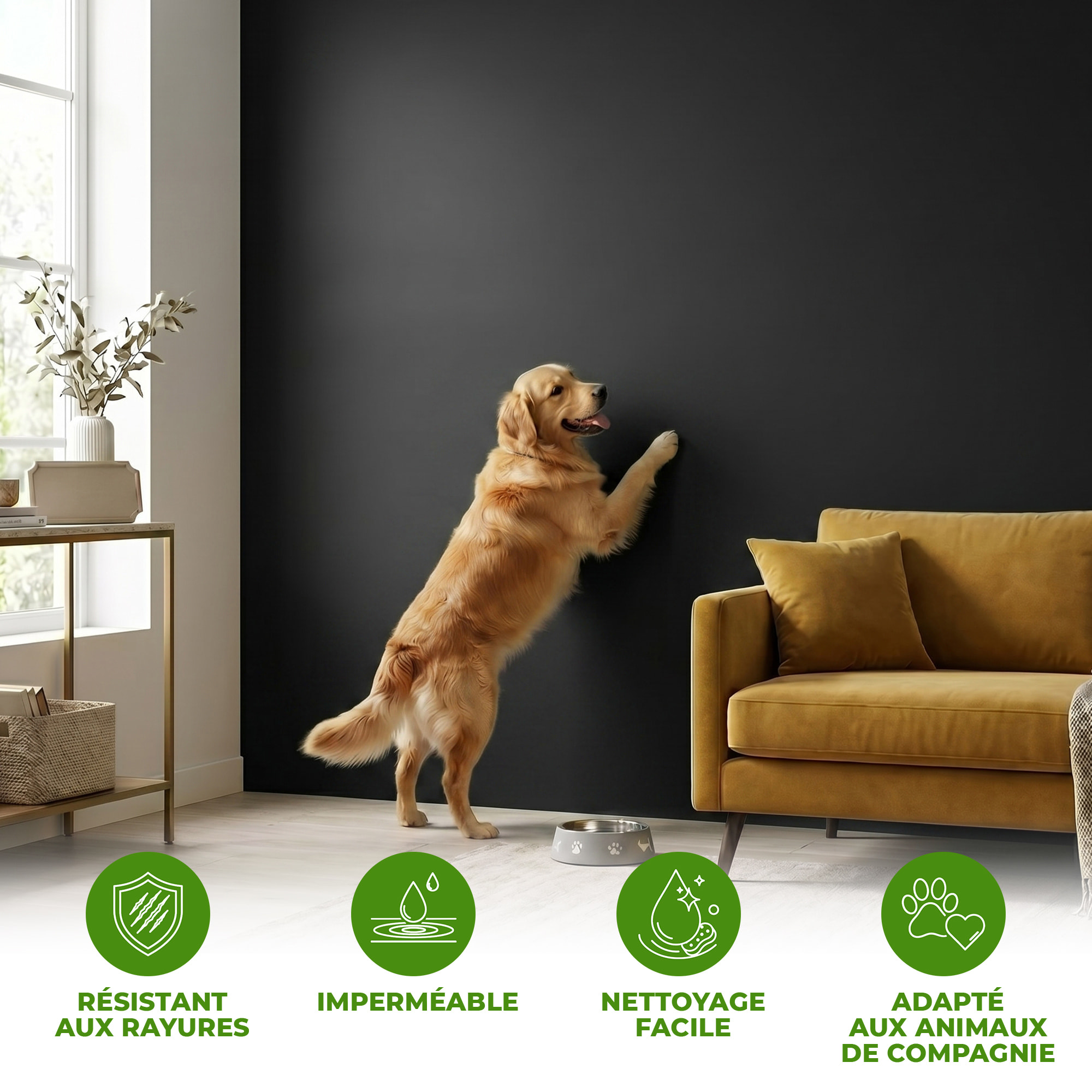 Rouleau adhésif décoratif Vinyle au Mètre - Noir - Sticker Lavable Imperméable Mur Cuisine Meubles