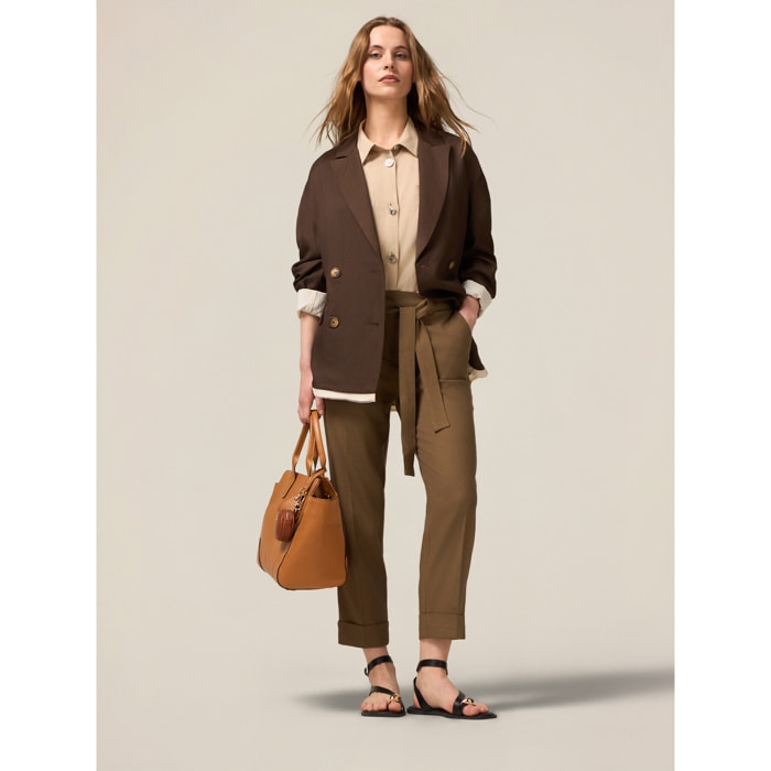 Oltre - Pantalones chinos de mezcla de lino - Verde militare