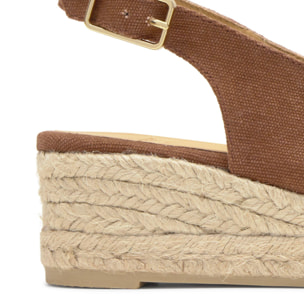 Alpargata de cuña 3 cm open toe en lona de algodón con punta cuadrada