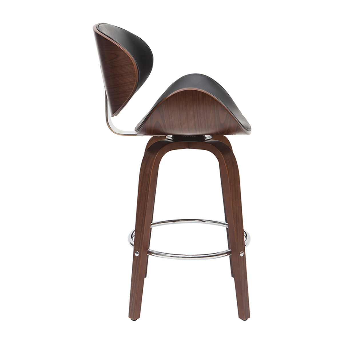 Tabouret de bar pivotant noir et bois foncé H68 cm WALNUT