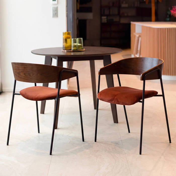 Lot de 2 chaises en velours terracotta et bois de noyer - Esmée