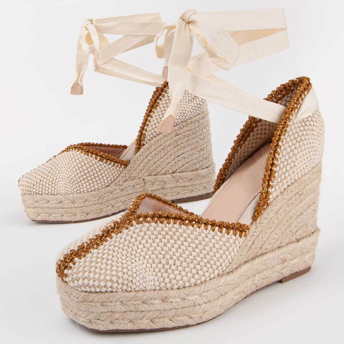 Alpargata De Cuña - Beige - Altura: 8 Cm