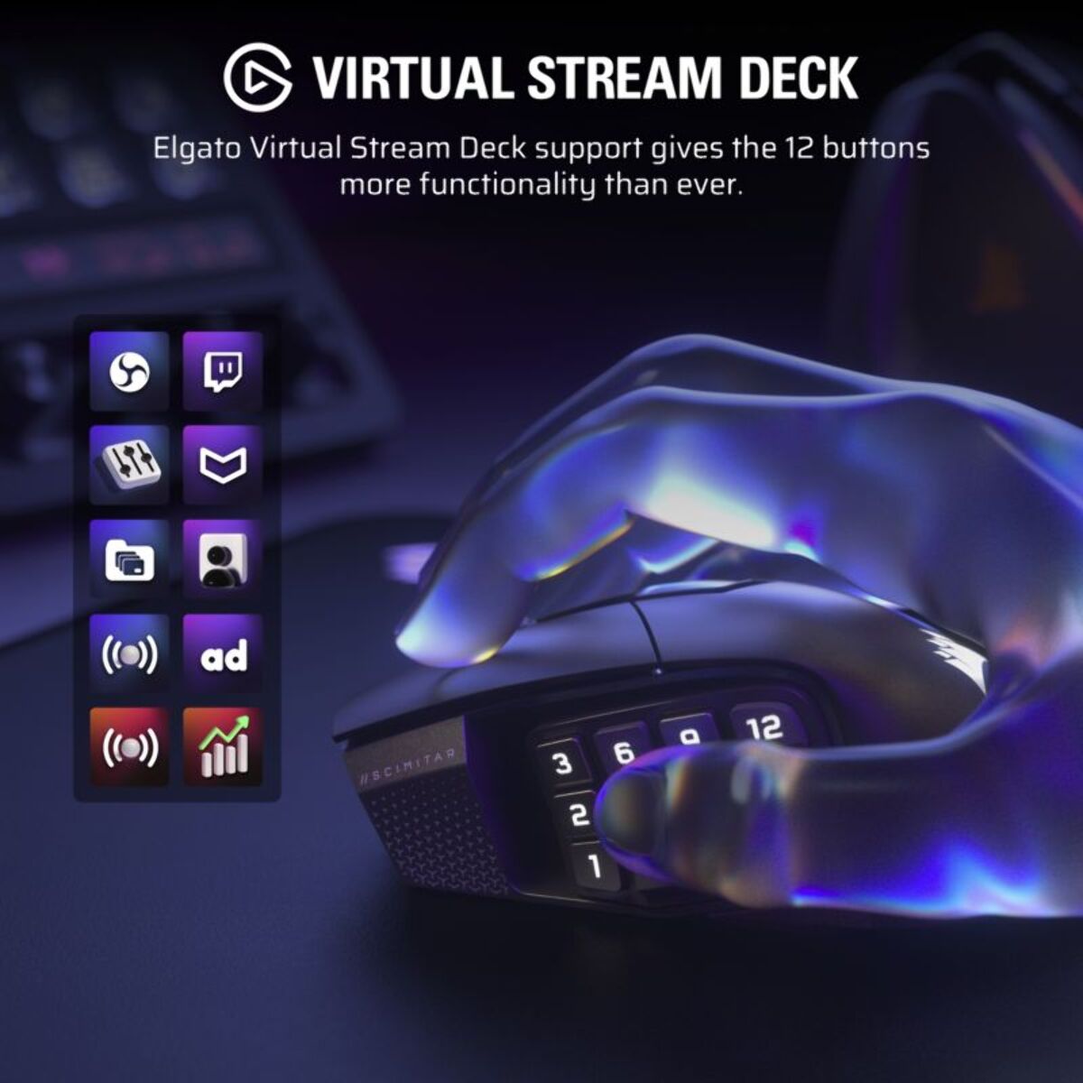 Souris Gamer Sans Fil CORSAIR SCIMITAR ELITE WL SE GUN METAL