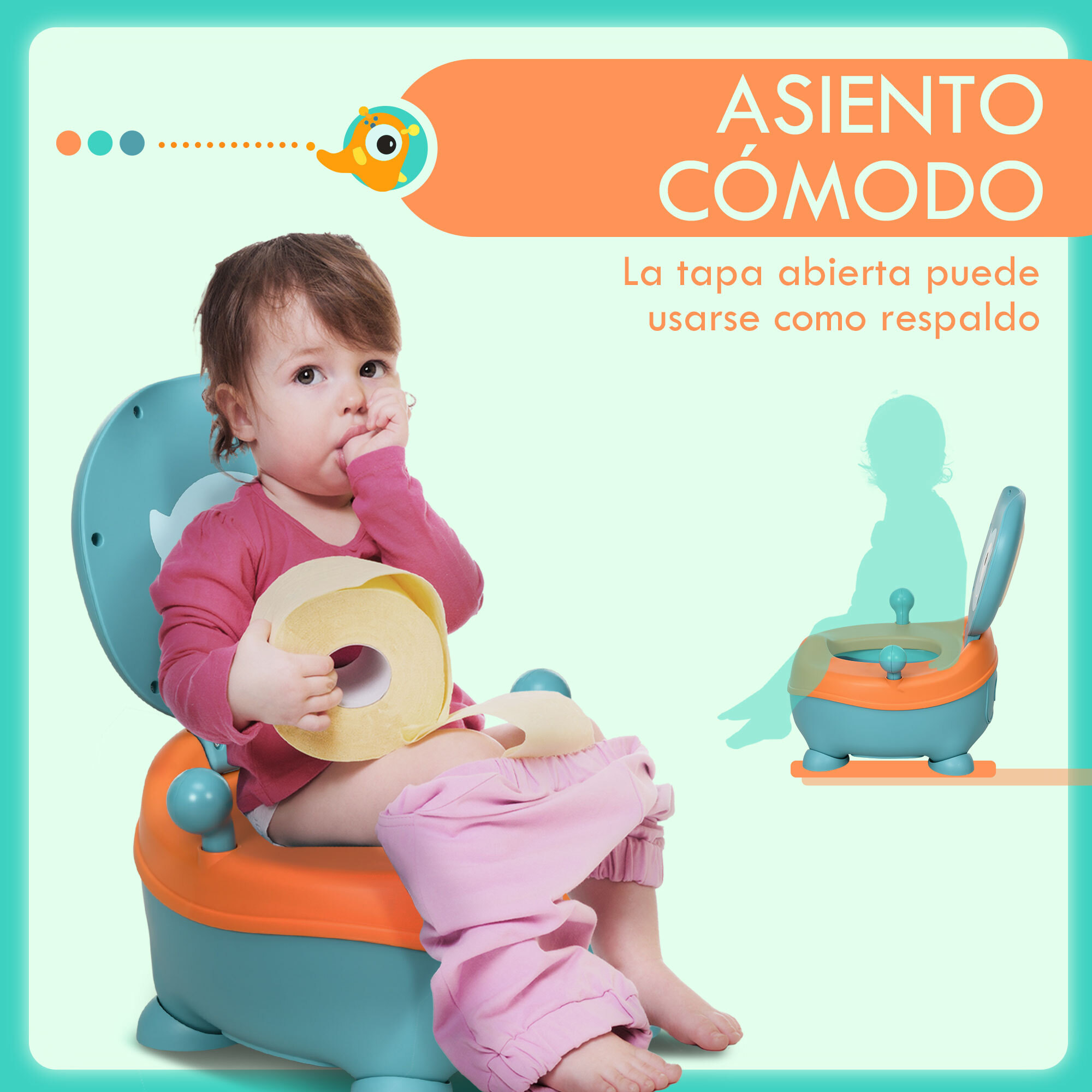 Orinal para Bebé de 6-36 Meses Portátil Orinal Infantil en Forma de Alien con Tapa Estructura Antideslizante Inodoro de Aprendizaje Carga 40 kg 35,6x35,7x22,2 cm Azul