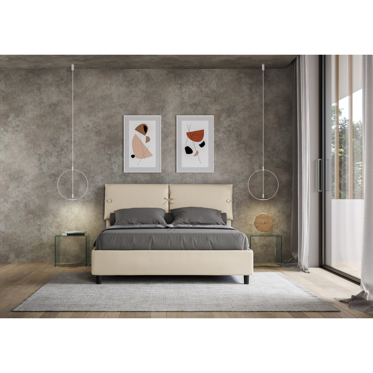 Cama sin somier acolchada 160x200 cuero sintético gris paloma Sleeper