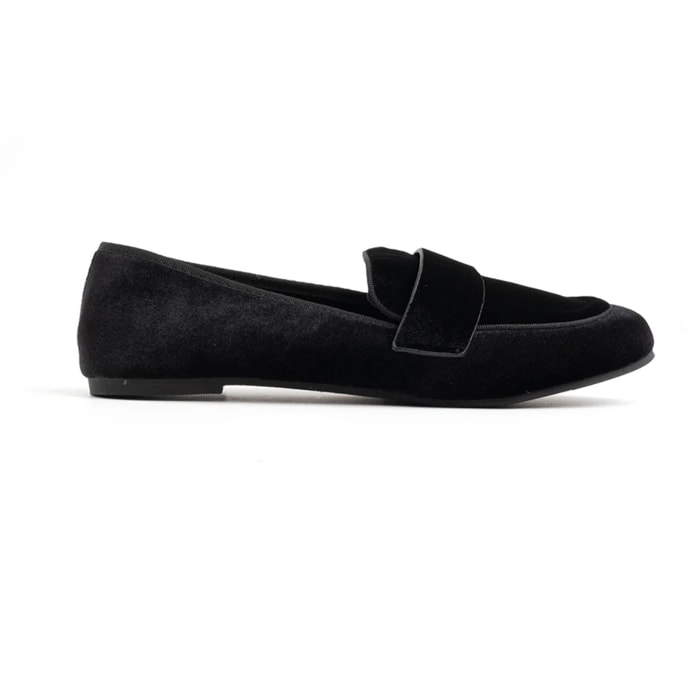 Mocassino in velluto con fascia penny - NERO