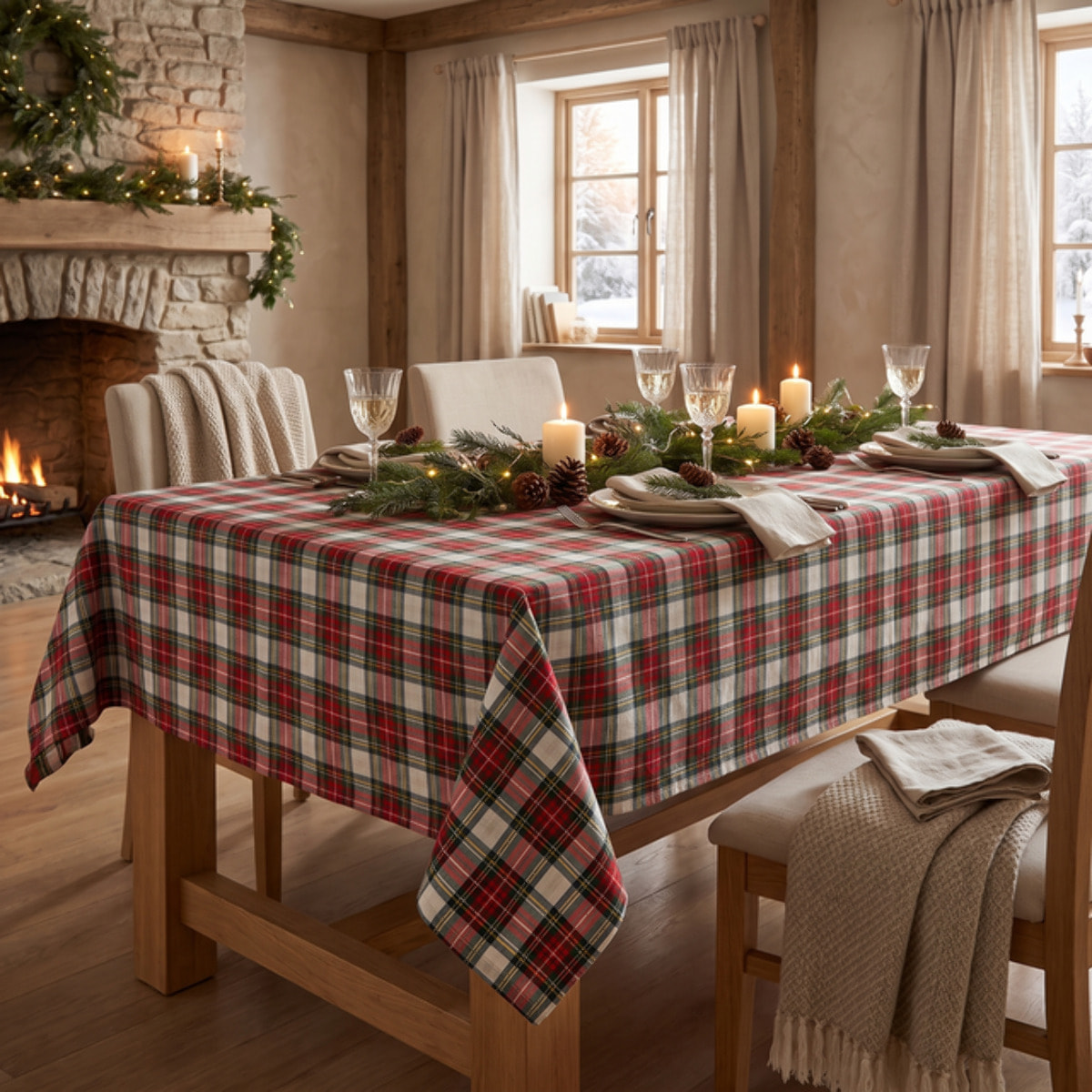Tovaglia Tartan in Cotone Tinto Filo, Fantasia Scozzese per Tavola da Pranzo, Ideale per Natale e Feste, Disponibile in Diverse Misure, Made in Italy