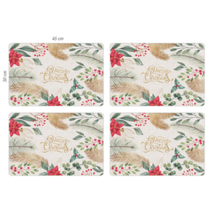 VINILIKO, set de 4 individuales de mesa Flores de Navidad 4u-30x45 cm