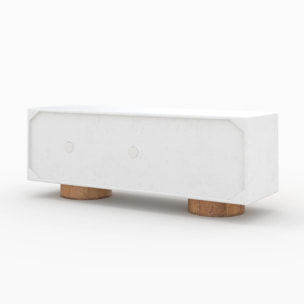 Meuble TV en béton blanc cassé et bois d'acacia 150 cm - Eden