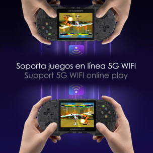 Console emulatore multipiattaforma RG353P. IPS da 3,5"; Quad Core da 1,8 GHz, 16 GB+128 GB. Android 11 + Linux. WiFi. +22.000 giochi.