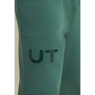 Pantaloni slim in interlock con stampa UT e cuciture
