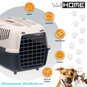 Well home transportín de mascotas portátil antracita, ideal para perros y gatos