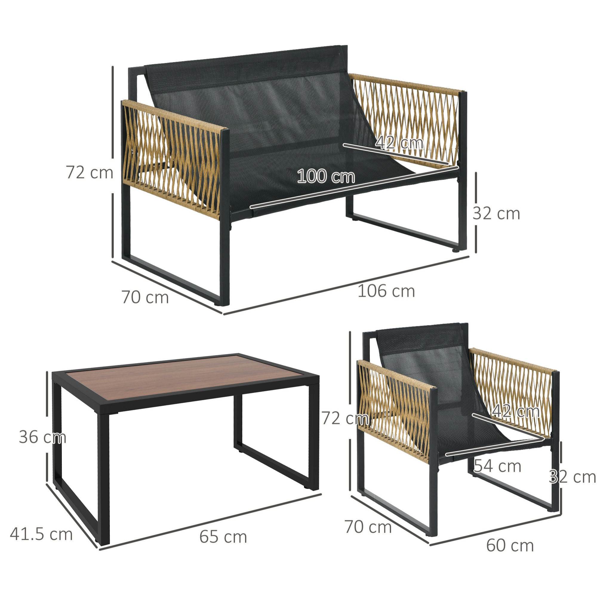 Conjunto de Muebles de Jardín Exterior de Ratán Juego de 4 Piezas Muebles de Terraza con 1 Sofá de 2 Plazas 2 Sillones Cojines y 1 Mesa de Centro de Tablero de Vidrio para Patio Gris y Marrón