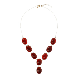 Collana Girocollo a 'Y' in Argento 925 placcato Oro giallo 18kt con Pietre Naturali in Corniola Rossa