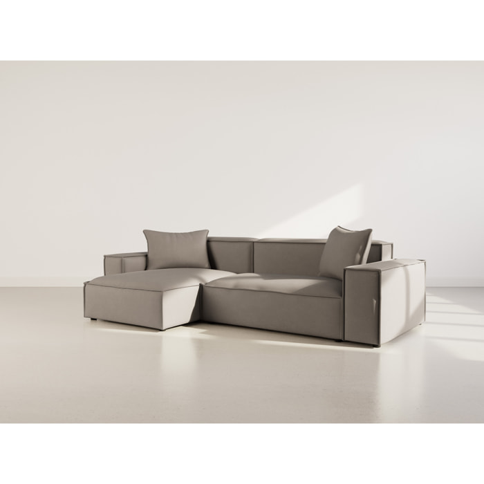 Atlas - Canapé d'angle réversible 4 places en velours texturé - Gris