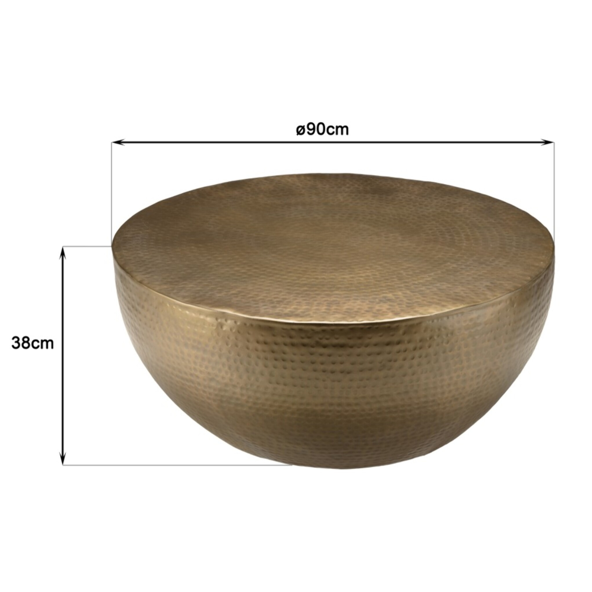 JOHAN - Table basse coque ronde 90x90cm en aluminium doré antique