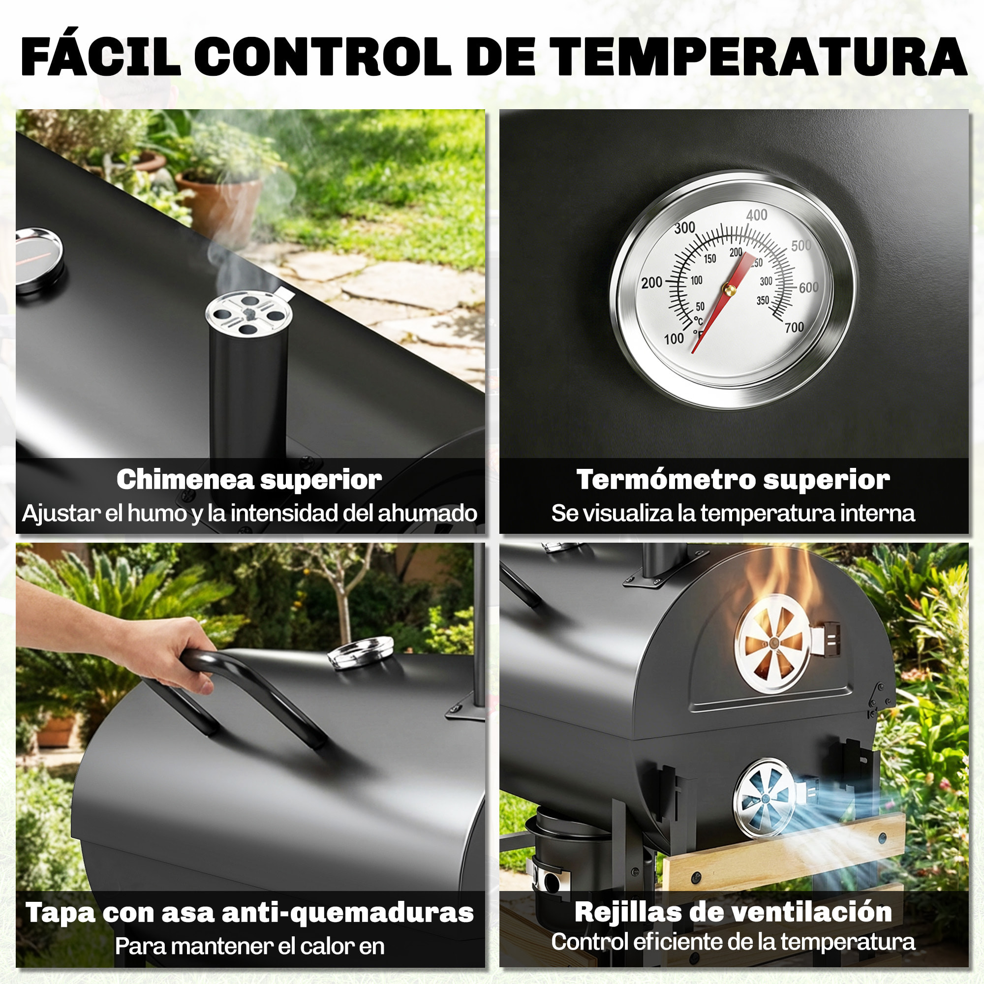 Barbacoa de Carbón Portátil, Barbacoa Carbón Barril Móvil con Asador Eléctrico, Estantes Plegables, Rejilla de Calentamiento, Termómetro, Ventilaciones Ajustables, Recoge Cenizas, Ruedas, Asa