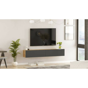 Mobile porta TV Dpirche, Credenza da soggiorno, Armadio basso per TV, Base parete attrezzata, 180x32h30 cm, Quercia e Antracite