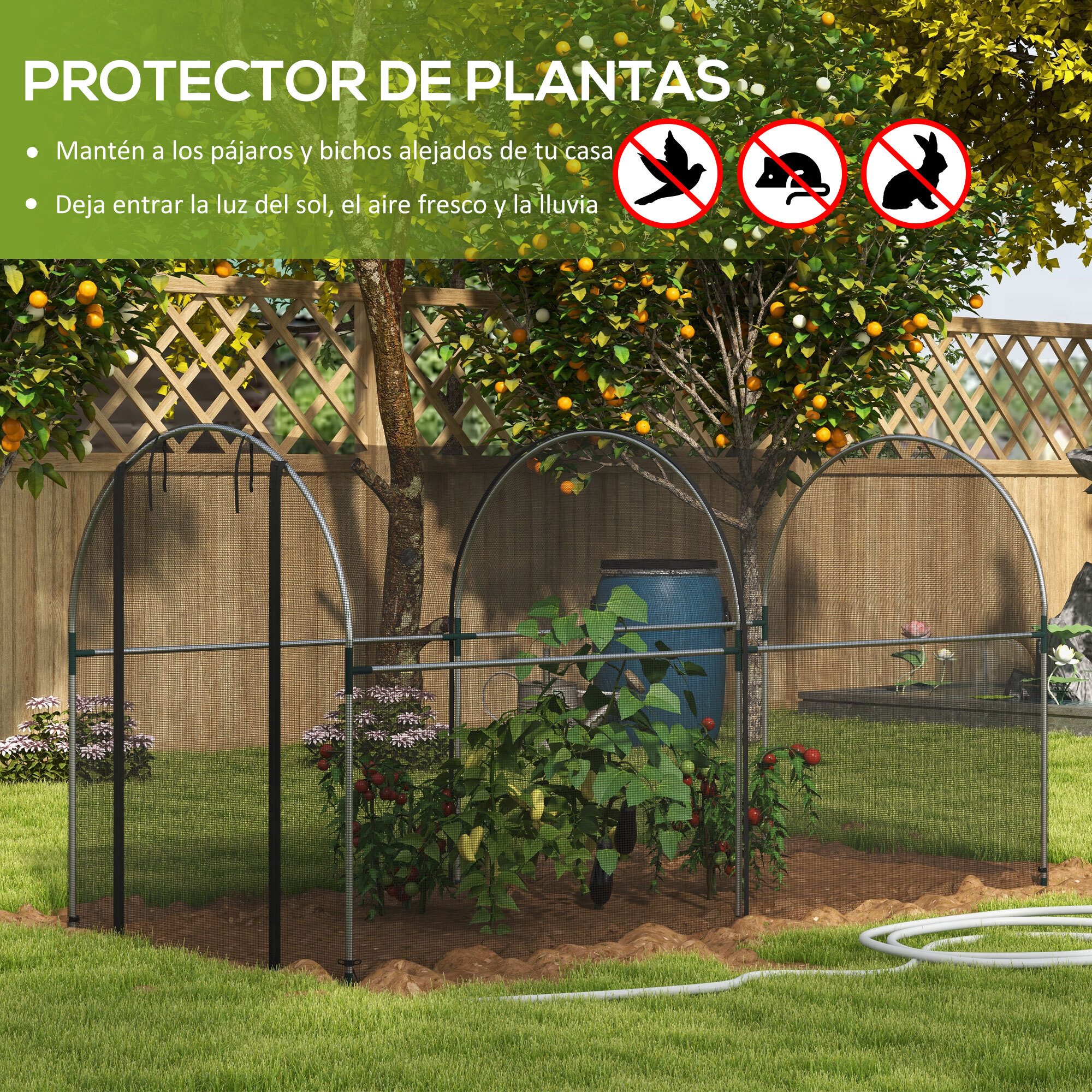 Jaula de Cultivo Jaula de Protección con Soportes Puerta con Cremallera y Anti-UV para Proteger las Plantas en Jardín Terraza Patio 120x300x146 cm Negro