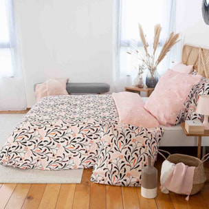 Parure housse de couette imprimé 100% satin de coton - joy - rose