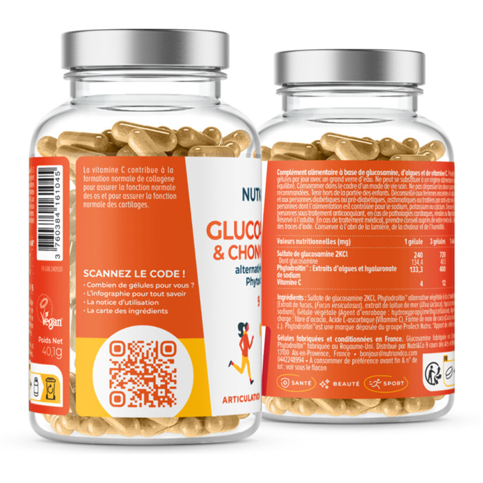 Nutri&Co Glucosamine Chondroïtine - Articulations & Os - 90 gélules Vegan
