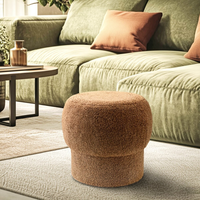 AGATHE - Pouf rond en tissu terracotta D44cm