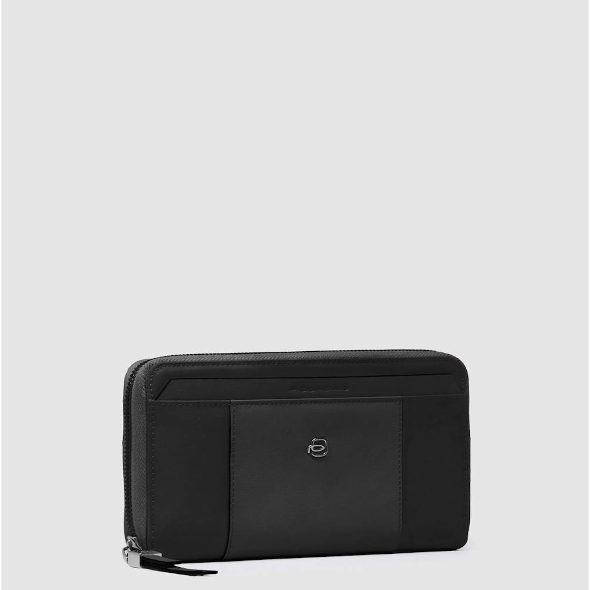 Piquadro Portafogli grande, 4 soffietti con zip, porta monete, porta carte di credito, protezione RFID
