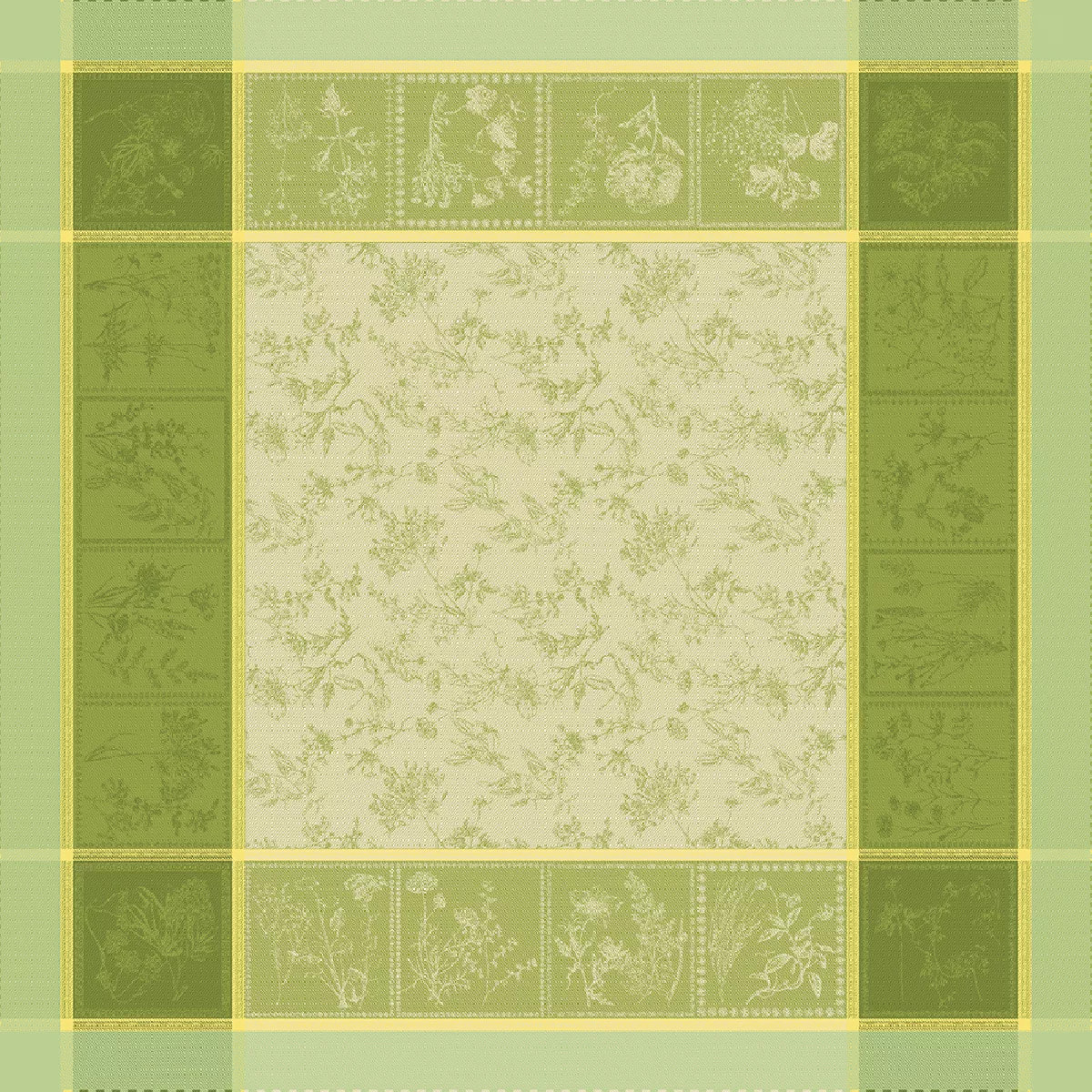 Nappe anti tache pur coton jacquard tissage fin Herbora prairie