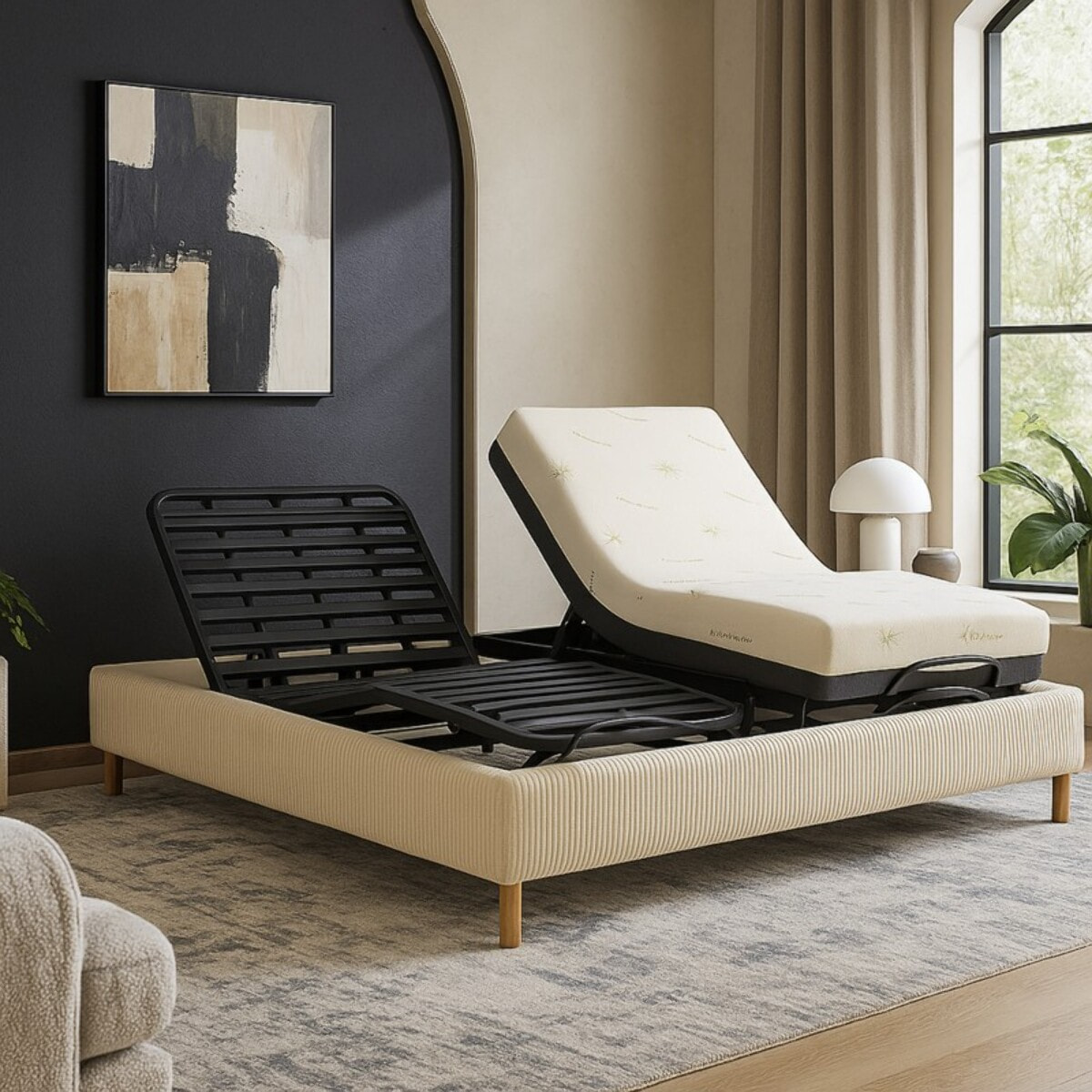 Ensemble lit électrique Ergoflex et matelas | Contour Velours Côtelé | Beige