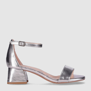 Sandalias de Piel Sintética - Plata - Tacón: 5 cm