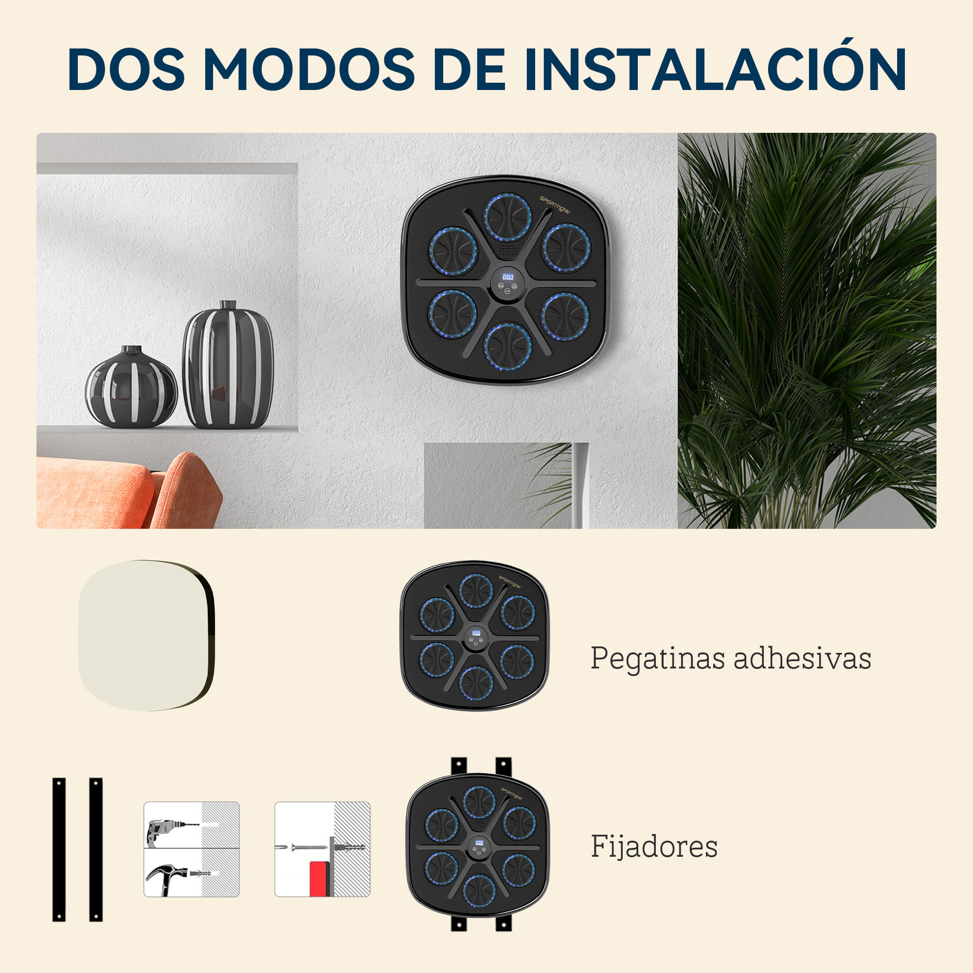 Boxeo Pared Musical con 9 Modos de Velocidad, Guantes y Conexión Bluetooth, Máquina Boxeo Musical Pared con Luces LED, para Adultos y Niños en Casa, Oficina, Gimnasio