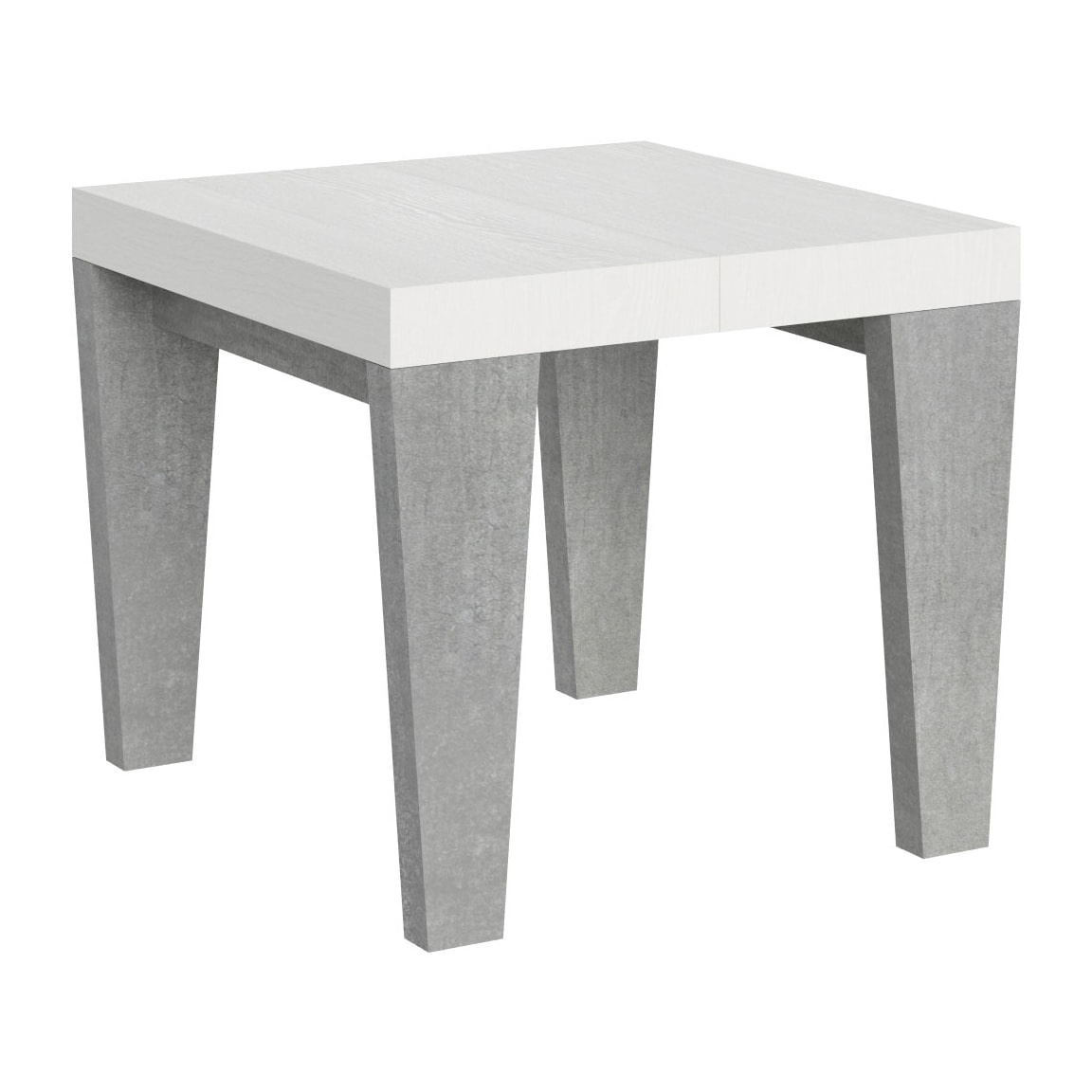 Mesa extensible 90x90/246 cm Spimbo Mix tapa Fresno Blanco patas Cemento