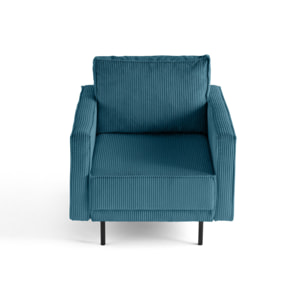 Charlie - fauteuil - pieds hauts - en velours côtelé - Bleu canard