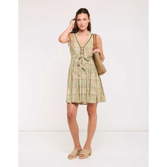 Vestido Corto con Lazo Caqui - Biera