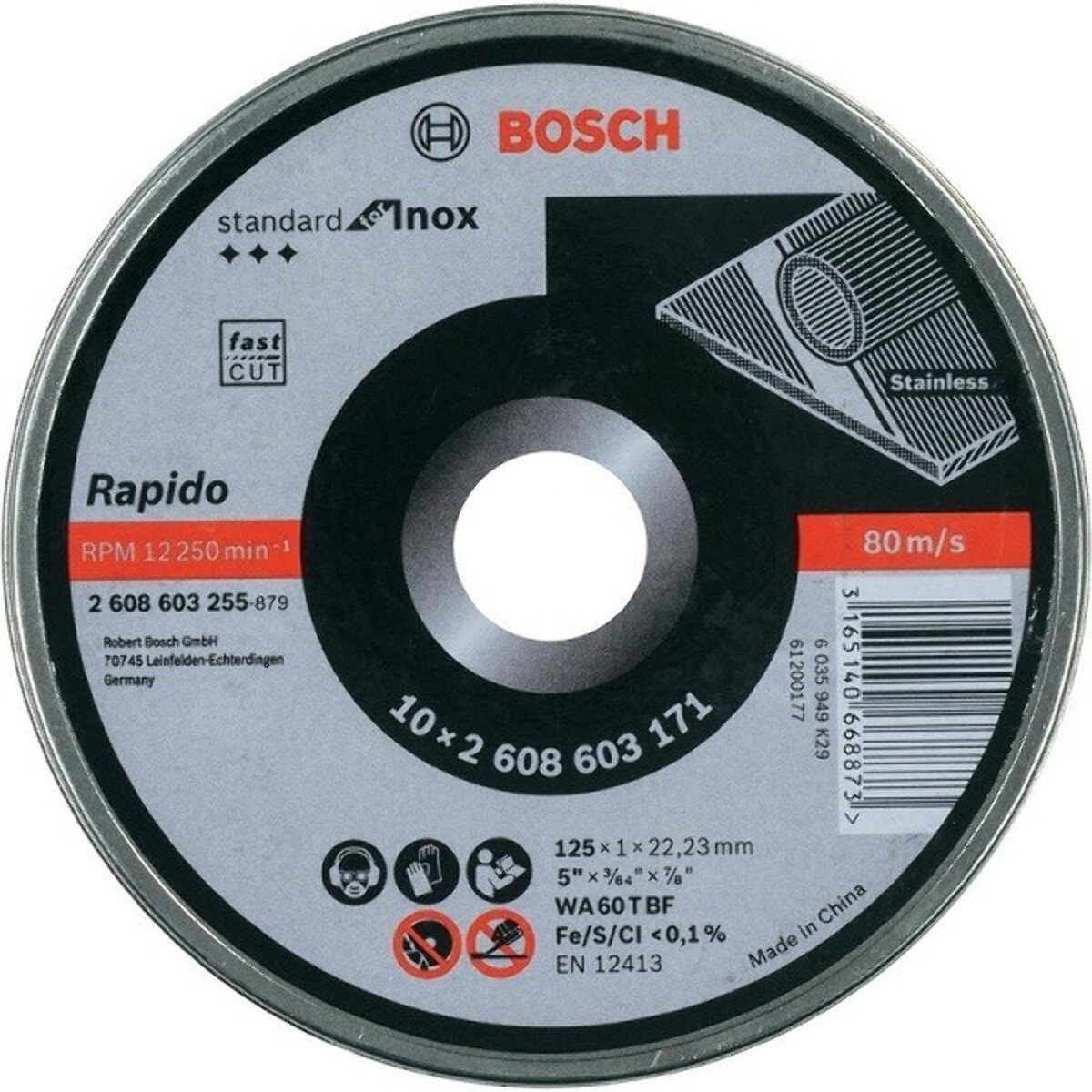 Disque à tronçonner BOSCH Inox Ø125mm - 10 pieces - 2608603255