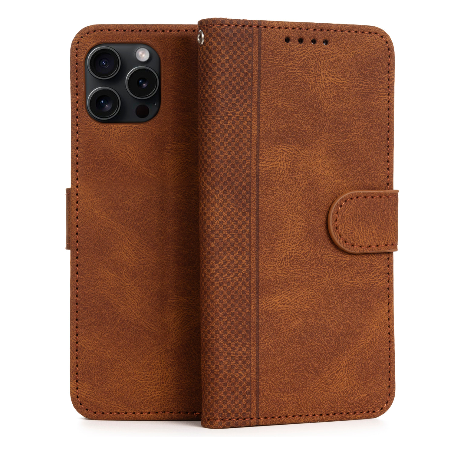 Custodia in similpelle antiurto stile libro per iPhone 12 Pro Max. Portacarte interno, cinturino da polso removibile.