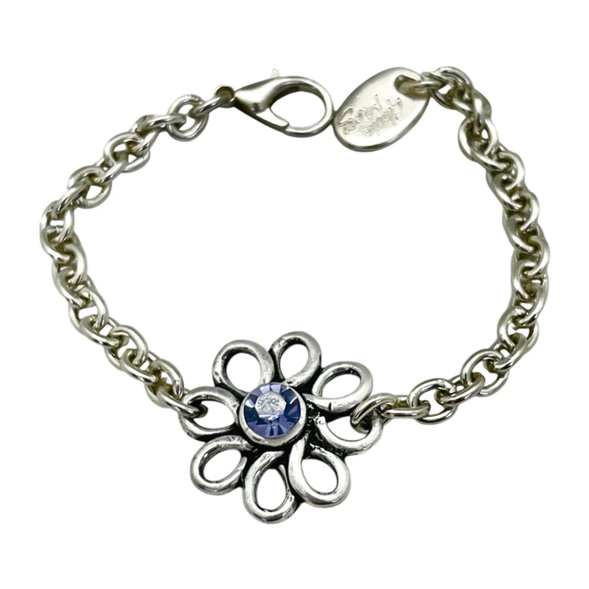 Pulsera flor margarita plata cristal Sw violeta