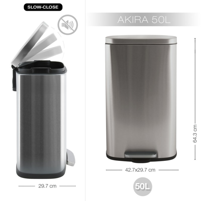 Poubelle à pédale de cuisine Inox AKIRA 50L Brossé Spirella