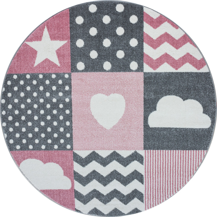 KIDS - Tapis enfant rond à motif rose - KID0620ROS
