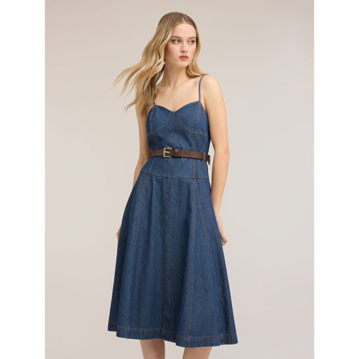 Motivi - Vestido midi en denim con escote corazón - Azul